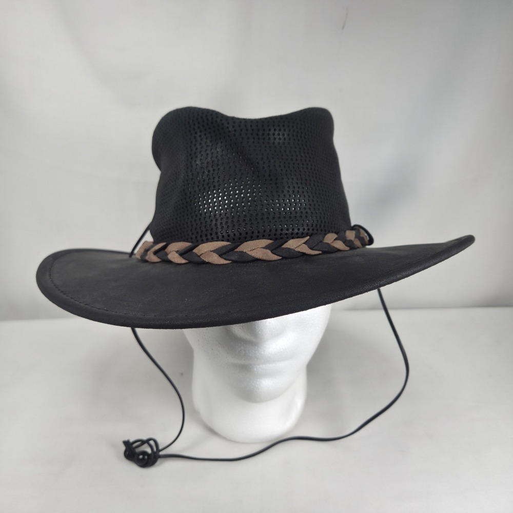 VTG Minnetonka Leather Airflow Fold Up Outback Hat Large Brown Braided Band USA